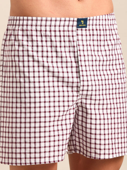 White & Brown Checked Cotton Boxer